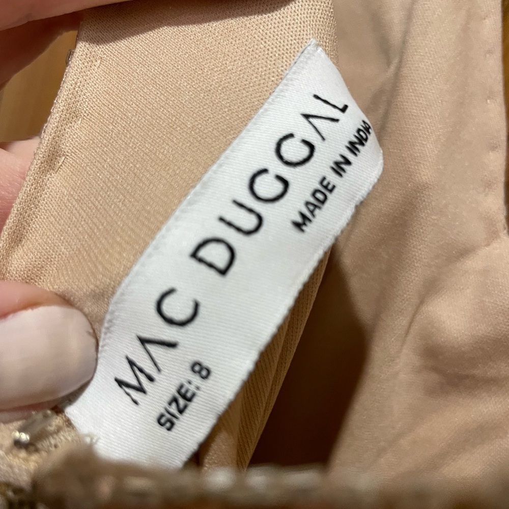 new Mac Duggal CAP SLEEVE EMBELLISHED COLUMN GOWN in nude - Picture 4 of 8